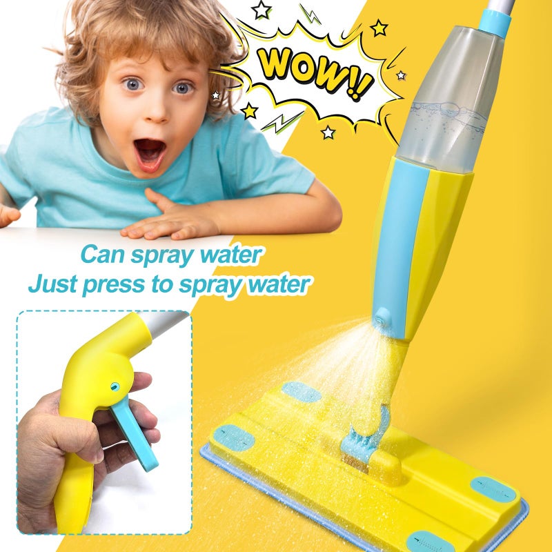 Elefama Spray Mop Kids Montessori Christmas Toy Set with Real Water Sprayer 2PCS Washable pads Squeeze Working Mini Size Kids Spray Mops Cleaning Toy Set That Really Work for Toddler 3-8 Floor Cleaning Dust - Image 4